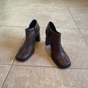 Brown leather booties